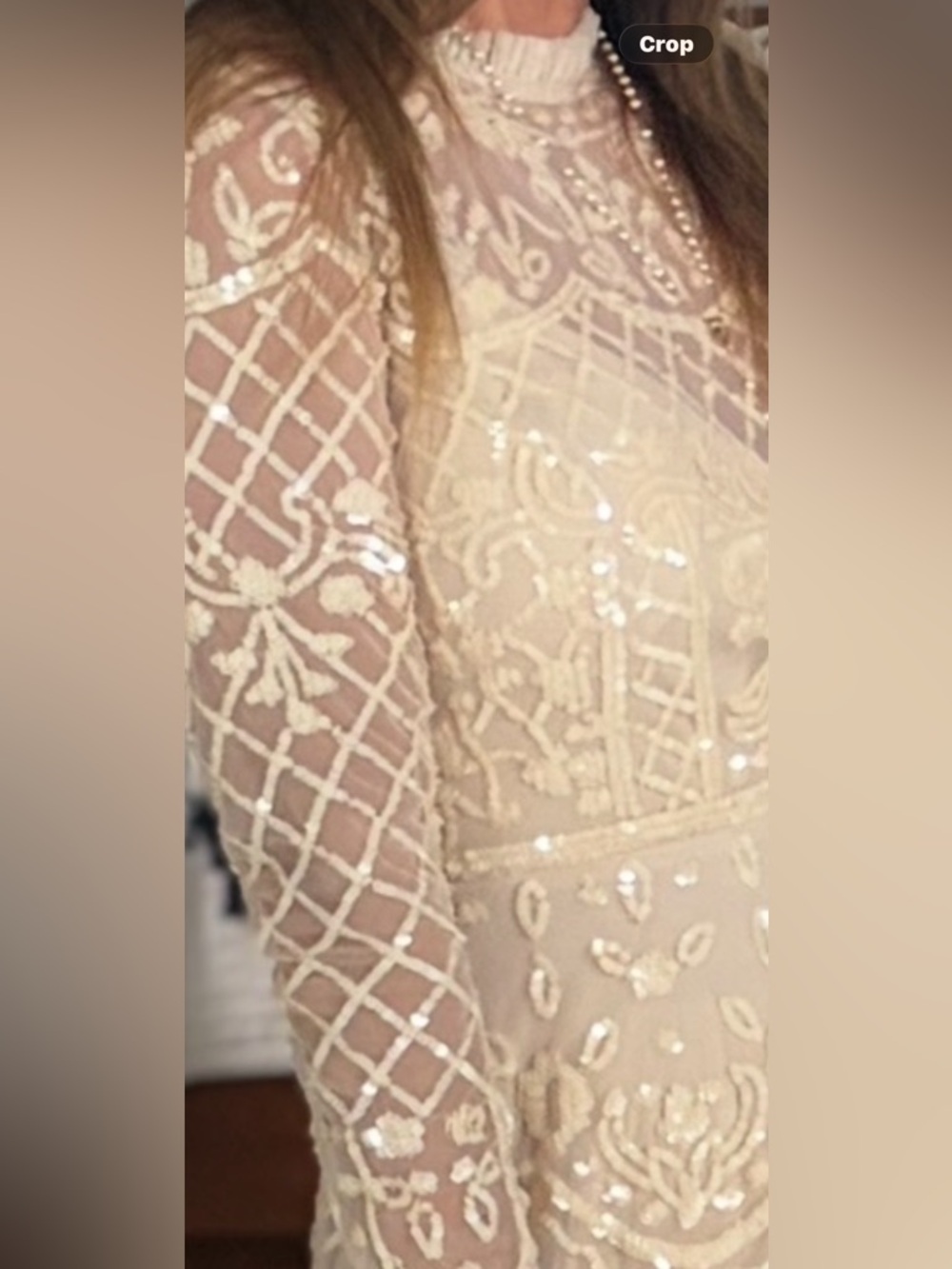Mac Duggal 9142 Ivory Beaded sequins Long-Sleeve embroidered mesh midi dress